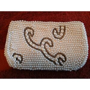 Betson Vintage White Pearl Encrusted Beaded Evening Bag Clutch Holiday Party